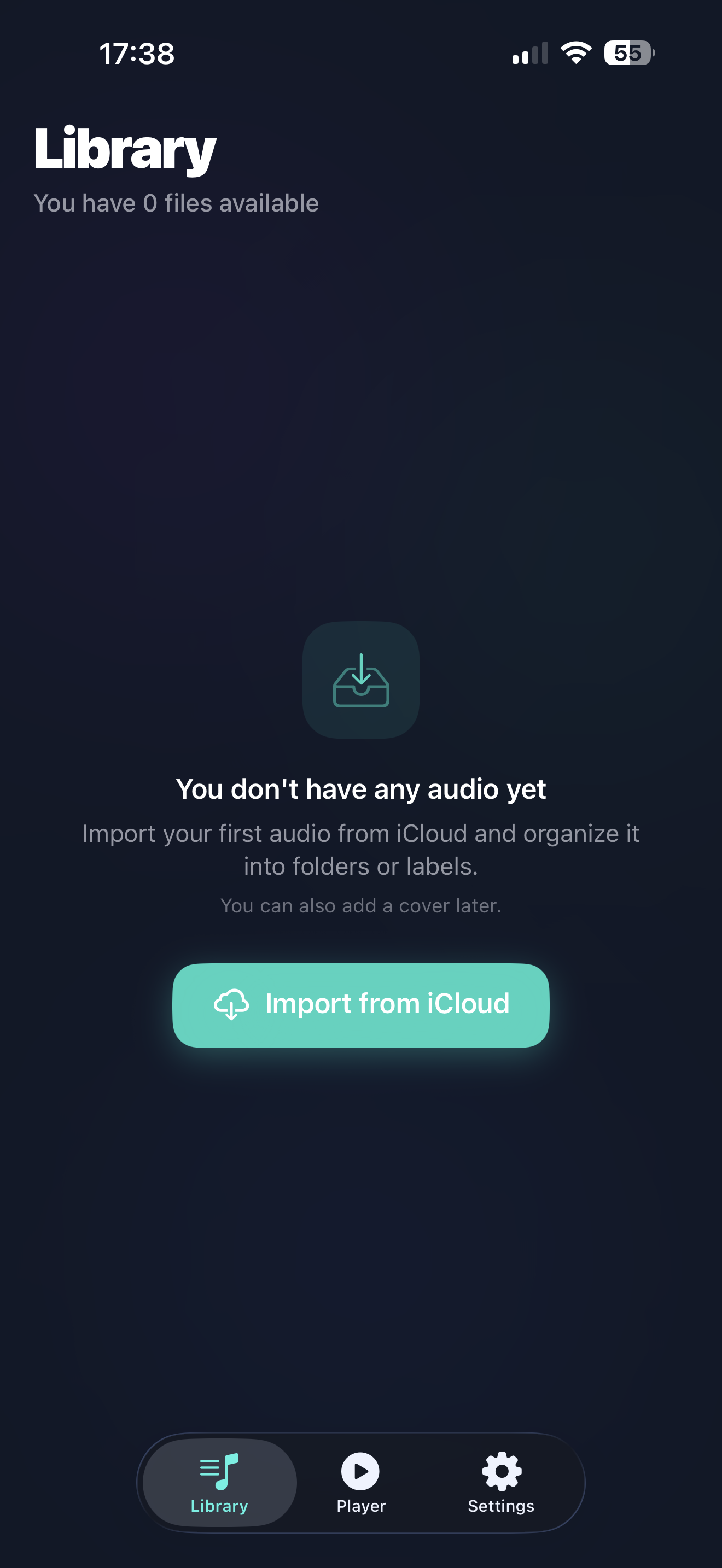 SpeedAudio library with Import from iCloud button